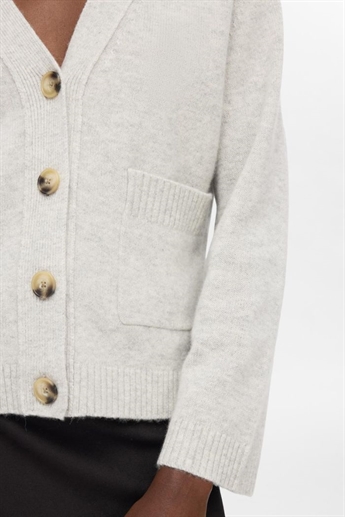 Sille LS Knit cardigan, Light grey melange 